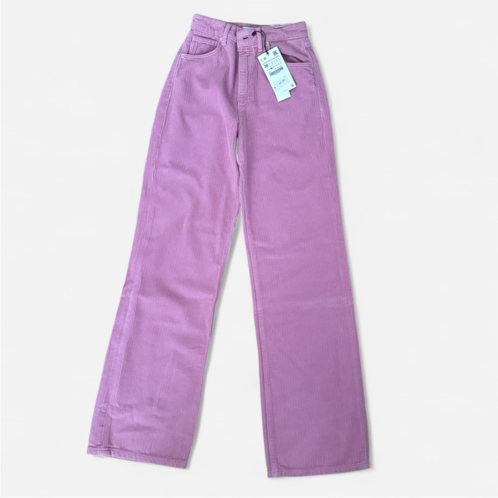 Zara NWT high rise wide leg pink corduroy pants